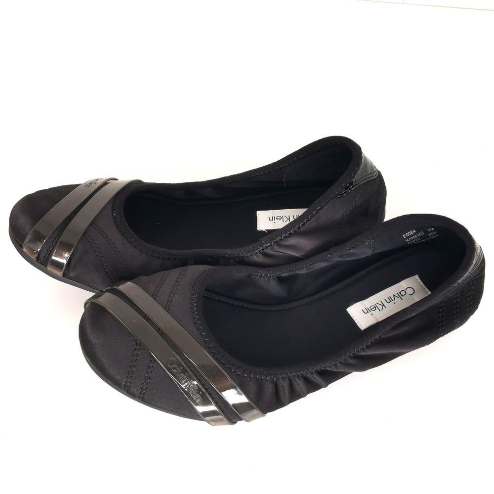 Calvin Klein Kameko Black Satin Yoga Flats